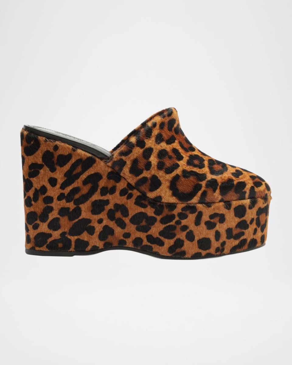 Sierra Leopard-Print Calf Hair Platform Mules